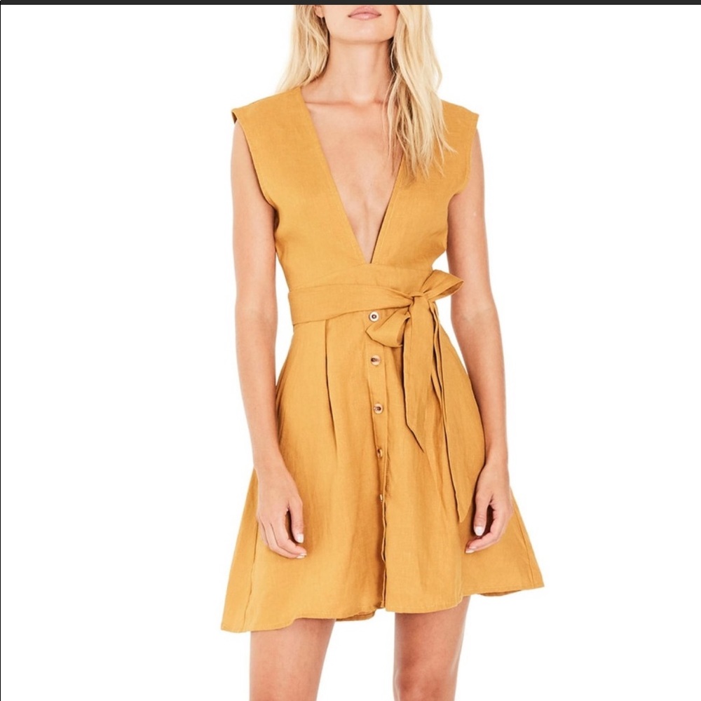 Faithfull the Brand Yellow Linen Bari Dress XS
